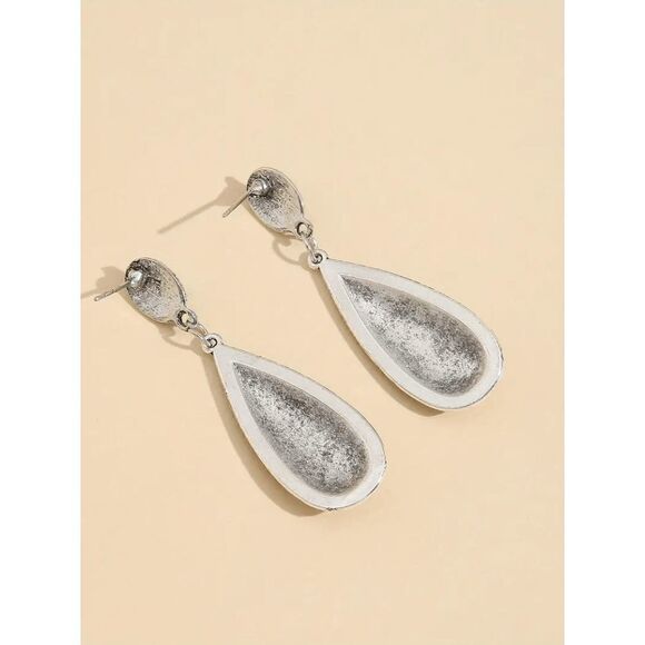 Western Water Drop Silver Turquoise Dangle Earrings - Picture 4 of 6